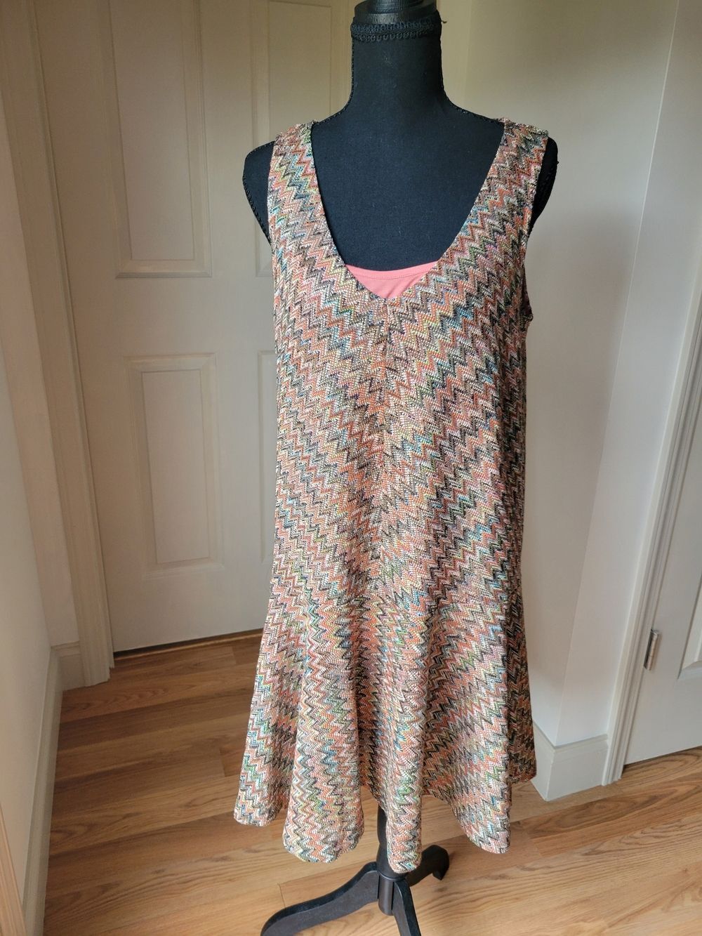 Anthropologie Maeve Westwater Chevron Zigzag Knit Shift Dress Multi Color Size M